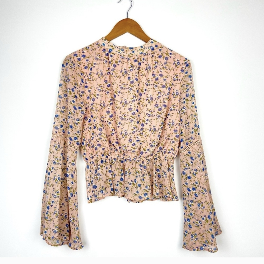 Emory Park Pink Floral Bell Sleeve Top